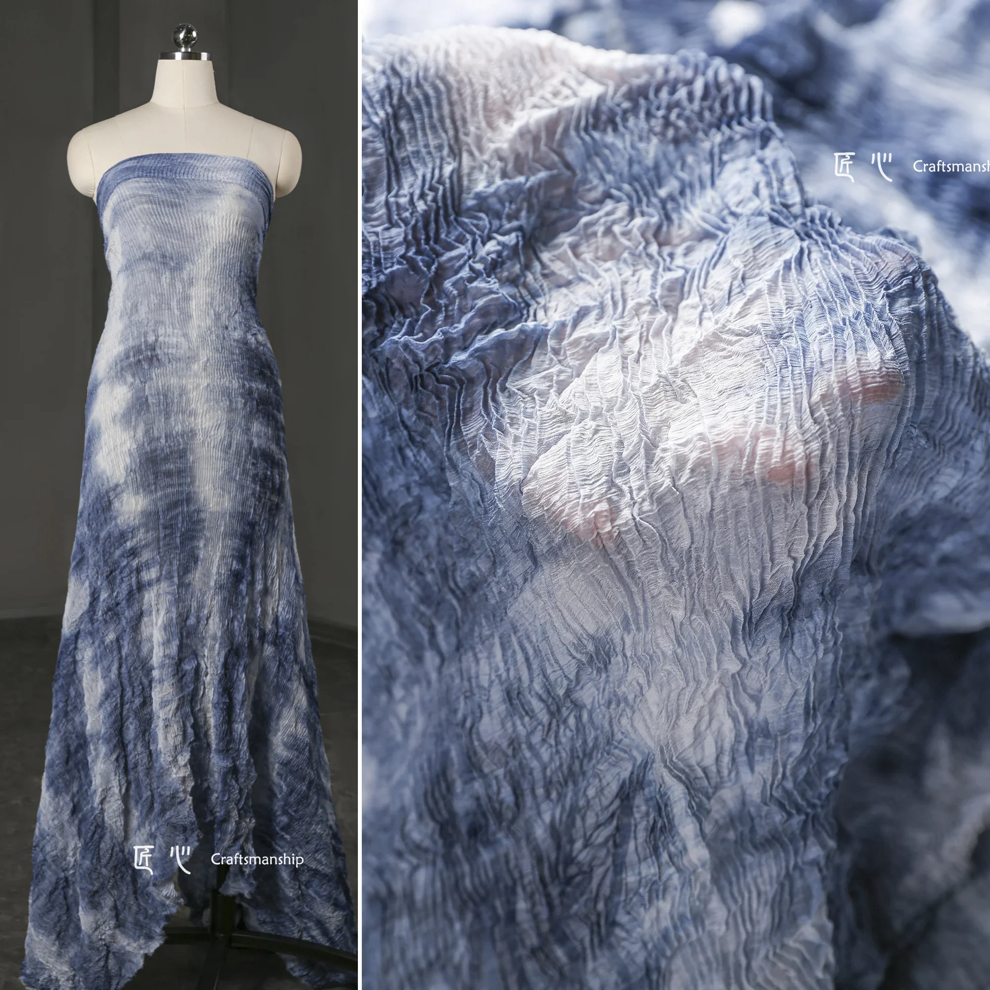 

Blue Cloud Tone, Issey Miyake Texture Toothpick Fabric Retro Translucent Culottes Cardigan, Clothing Designer Fabric
