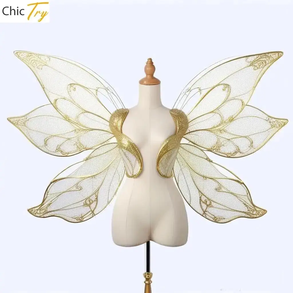 Adulto Bambino Fata scintillante Lolita Ali da elfo Ala di travestimento di Halloween Principessa delle nevi Cosplay Ala di farfalla Puntelli per fotografia di feste