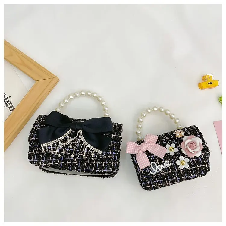 New Korean Style Pearl Kid\'s Handbag Bow Princess Shoulder Messenger Bag Accessories Parent-Child Bag