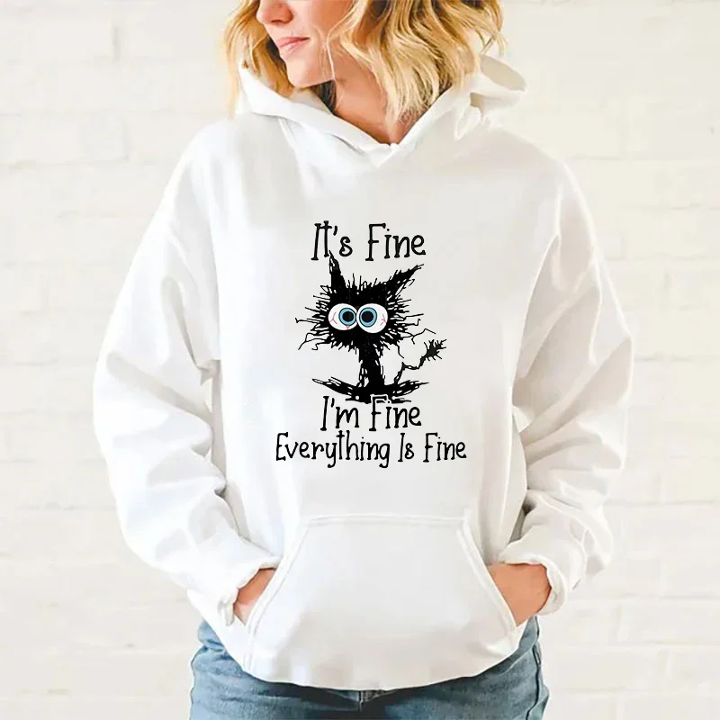 

Fashion Long-Sleeved Sweater It'S Fine I'M Fine Everything Is Fine Cat Outdoor Sports top y2k hoodies Hot Sale Autumn And Winter