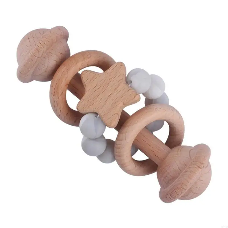 Q22d طفل خشبي حشرجة الموت هز لعبة سيليكون حبات teether حلقة استيعاب ألعاب التسنين للأطفال الصغار الصغار الفتيان