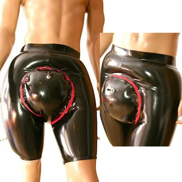 

100% Gummi New Latex Rubber Catsuit Black Pants Inflatable Cosplay Red Decoration Size S-XXL 0.4mm