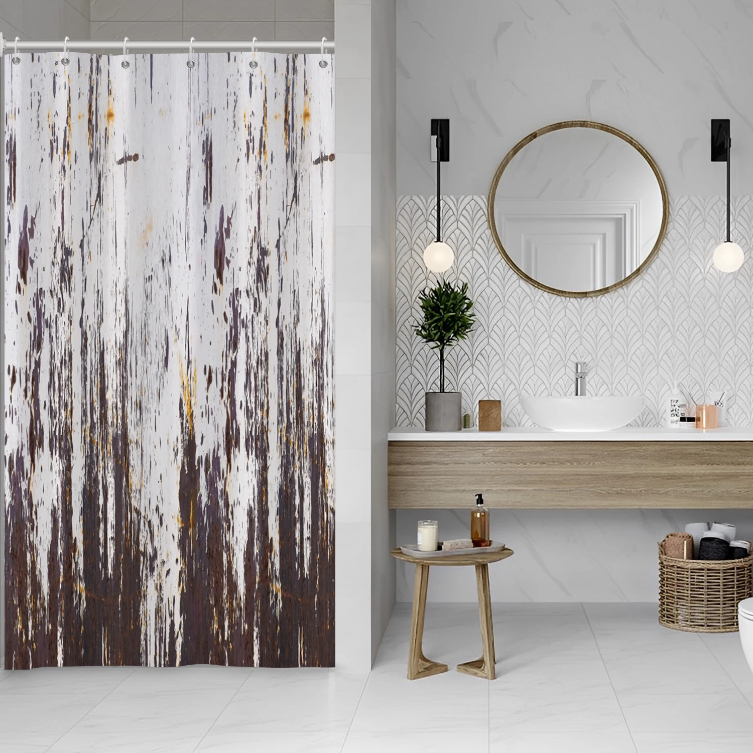 Shower Curtains For Small Bathrooms Natural Graffiti Irregular Pattern Bathroom Partitions Custom Size 3D Printed Shower Curtain