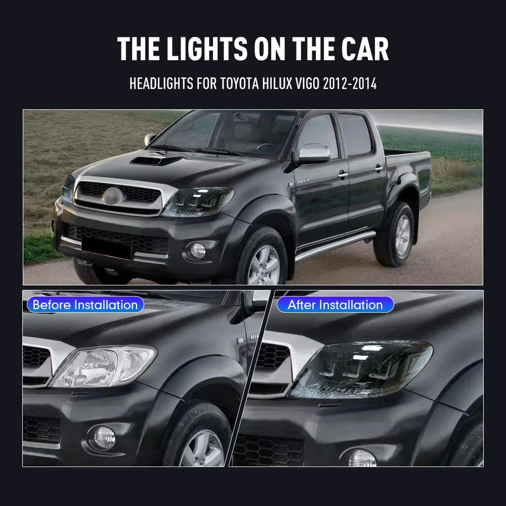 Pair Of LED Car Headlight Assembly For Toyota Hilux Vigo 2012-2014 Front Head Lamp Plug and Play Start-up Animation Headlights