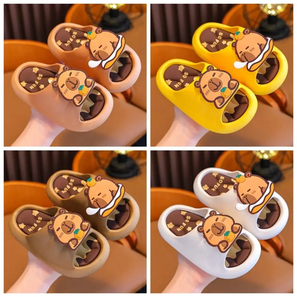 PVC Cute Capybara Slippers Anti-slip Soft Cartoon Animal Slippers Detachable Thickened Children's Bathroom Sandals Summer