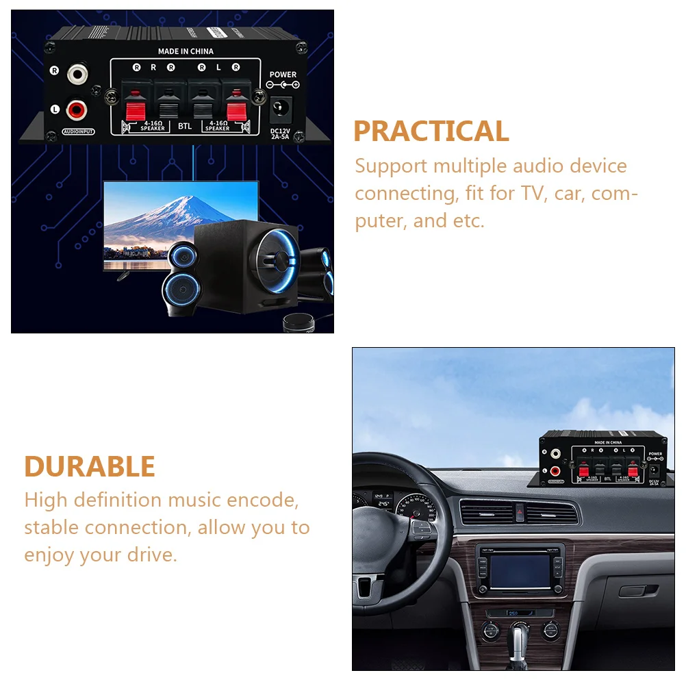 

Aluminum Alloy Audio Amplifier for Passive Speaker Bass Treble Stereo Digital Power Adapter High Definition Stable Connection