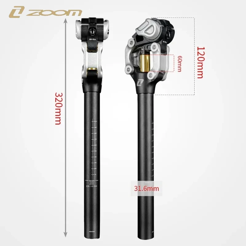 

ZOOM Aluminum Alloy Mountain Bike Shock Absorber Seat Tube: 60mm Travel, 30.9mm/31.6mm for XC Off - road Bicycles
