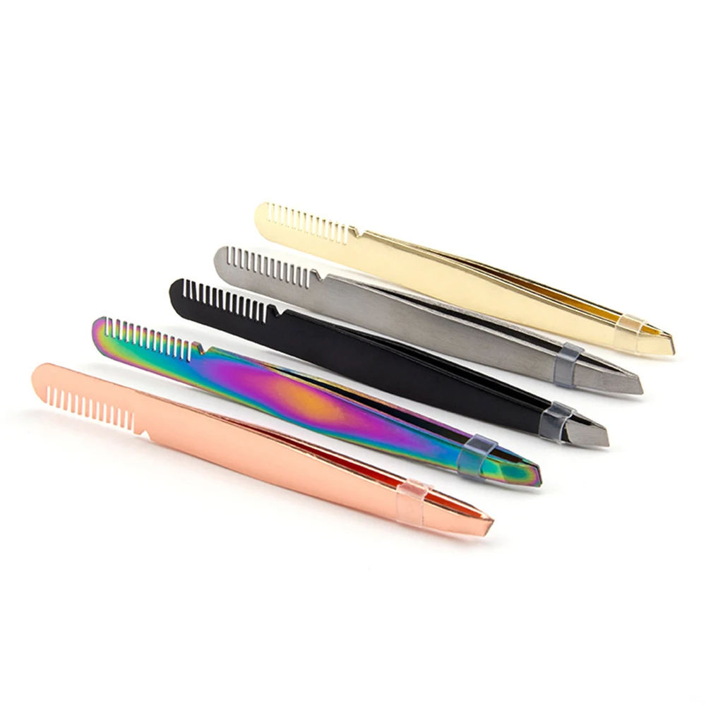 Pince à épiler antistatique pour Extension de cils, avec brosse à sourcils, en acier inoxydable, maquillage de beauté, personnalisé avec votre Logo, 1 pièce