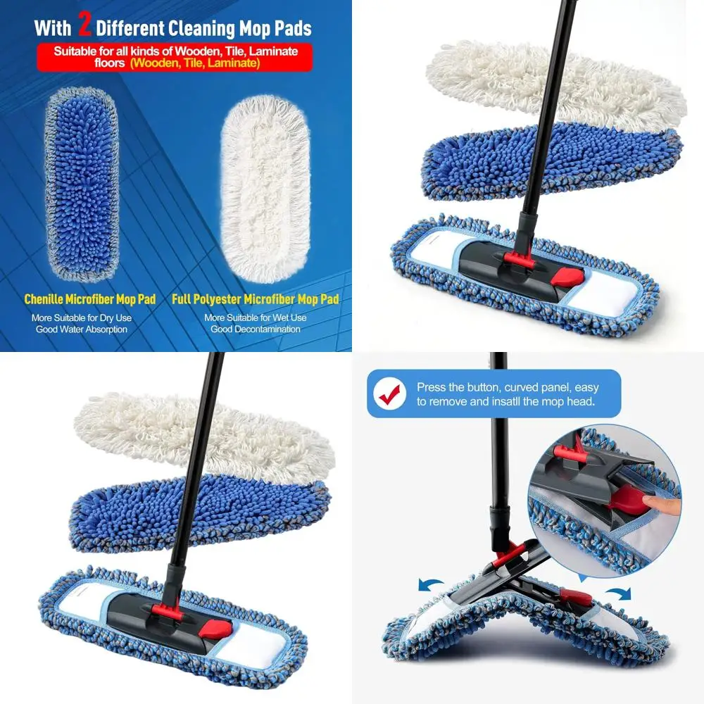 

Microfiber Floor Mop for Tile, Hardwood & Marble - Professional Dry/Wet Cleaning with Chenille Refill