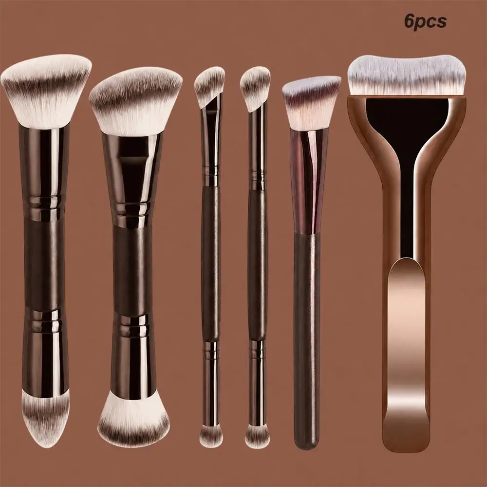 6Pcs Professional Dual-Ended Makeup Brush Set, Portable Multifunctional Travel Beauty Tools for Face & Eye Makeup