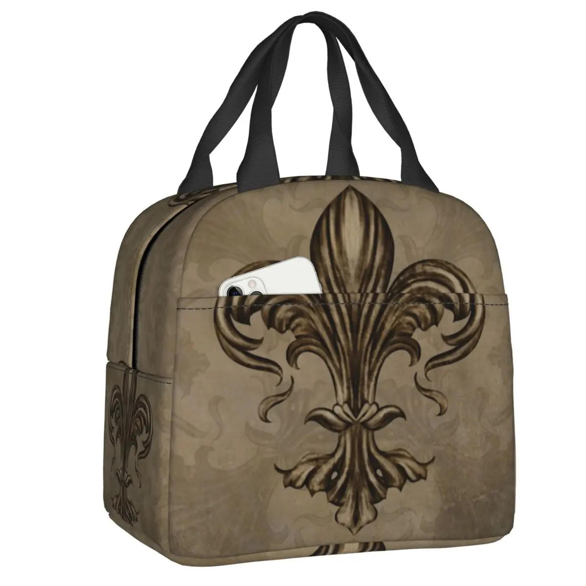 

Термосумка для обедов в винтажном стиле с цветком лилии (флёр-дь-лис) для мужчин и женщин, изотермический ланч-бокс для студентов и школы