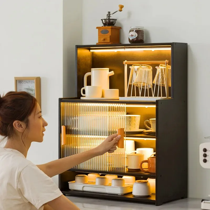 

Bamboo Cup Storage Rack Dustproof Water Cup Organizer Tea Set Coffee Mug Storage Holder Glass Door Mark Cup Storage Shelf