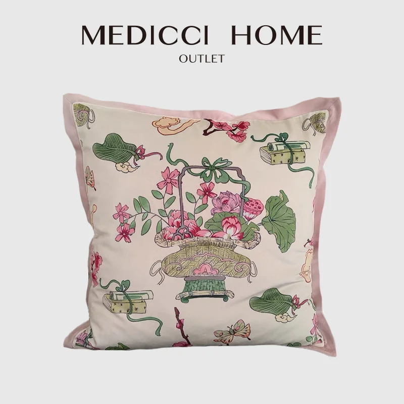 

Medicci Home Flower Basket Series Throw Pillow Case Delicate Springtime Floral Arrangements Inspired Retro Cushion Cover 45x45cm