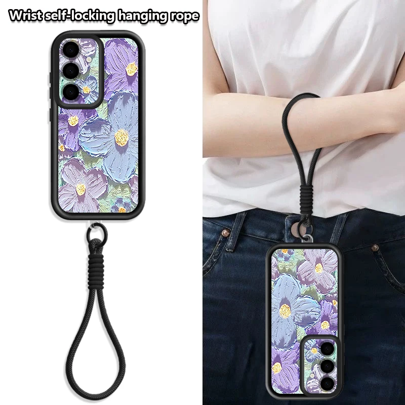 Cartoon Panda Patterned Lanyard Case For Samsung Galaxy A37 A57 A56 A36 A17 A16 A55 A54 A15 A26 A53 5G Soft Silicone Phone Cover