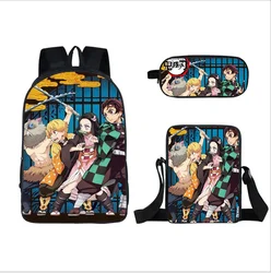 Harajuku Beauty Kpop Nezuko 3D 3pcs/Set pupil School Bags Laptop Daypack Backpack Inclined shoulder bag Pencil Case