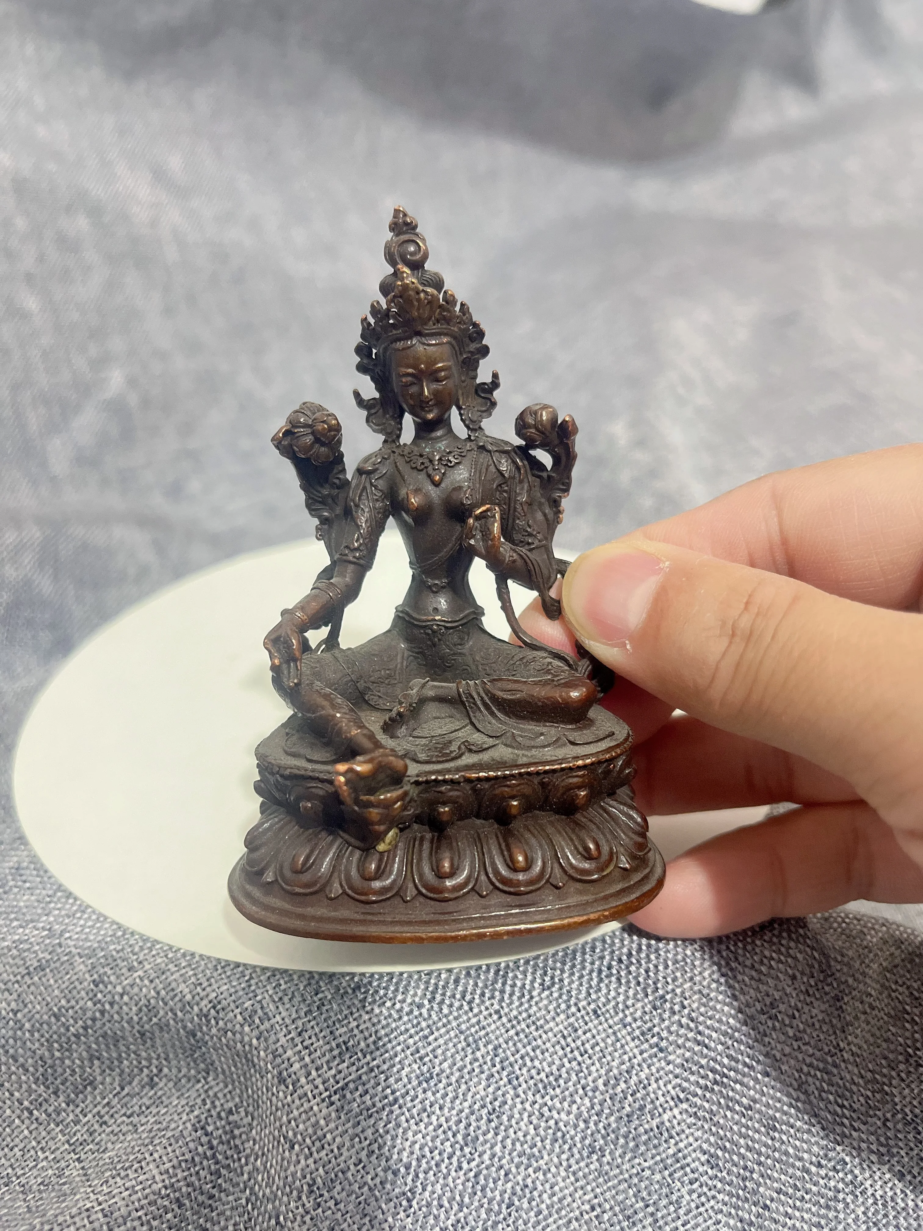 Special offer bronze Carving archaic small buddha statue Tibetan Buddhism Green Tara buddhist family worship