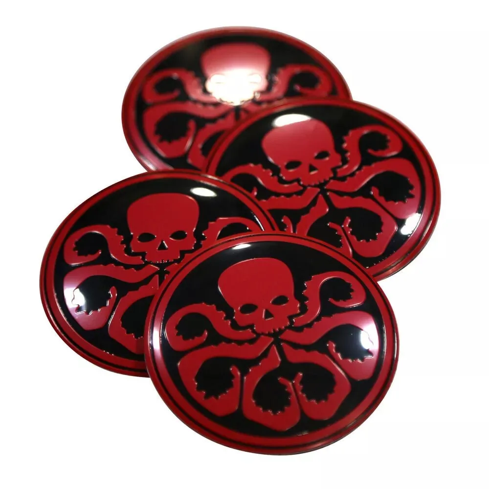 

4x Red Black 56.5mm 2.2 Inch Octopus Skull Hydra Car Wheel Center Hub Sticker Badge Emblem Decal