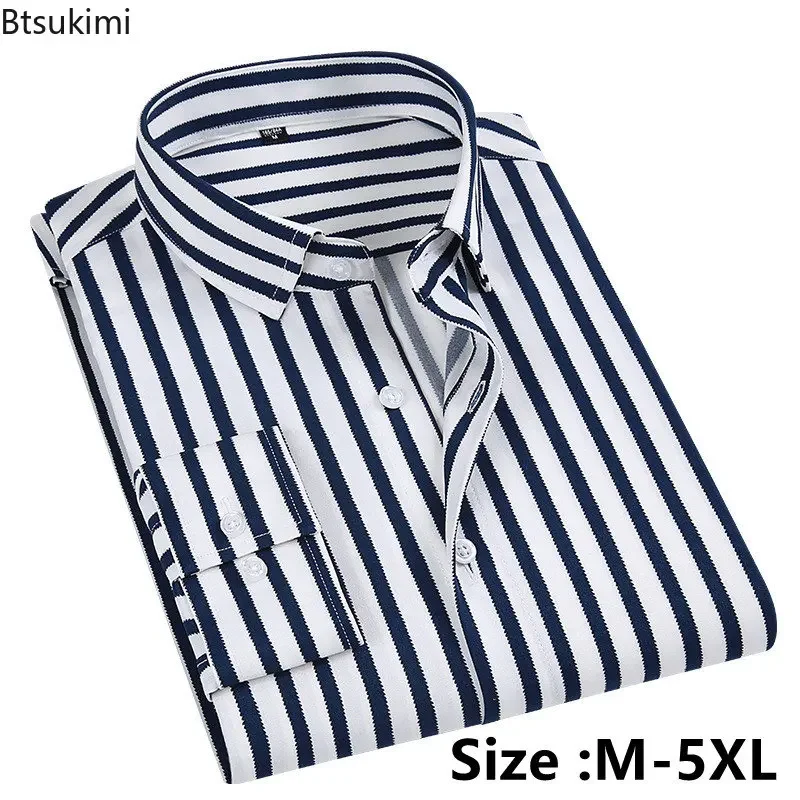 New Stretch Anti-Wrinkle Cotton Men\'s Long Sleeve Shirts Dress Shirts for Men Slim Fit Camisa Social Business Blouse Plaid Shirt