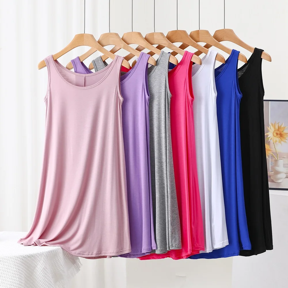 Large Size Loose Ladies Sleepwear Sleeveless Modal Summer Nightgowns For Women Night Dress Casual New Nightshirt Female Nighty