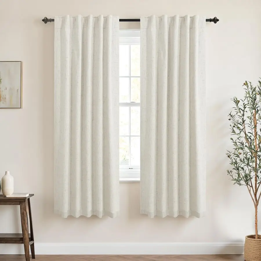 

Льняные светонепроницаемые шторы, длина 60 дюймов, комплект из 2 панелей, 5 футов в длину, в стиле бохо, для спальни