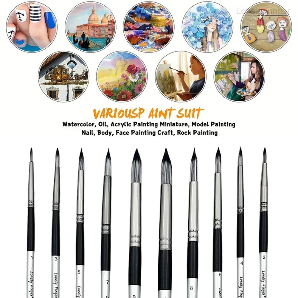 10-teiliges Allzweck-Künstlerpinsel-Set – runde Nylonborsten für Acryl, Öl, Aquarell