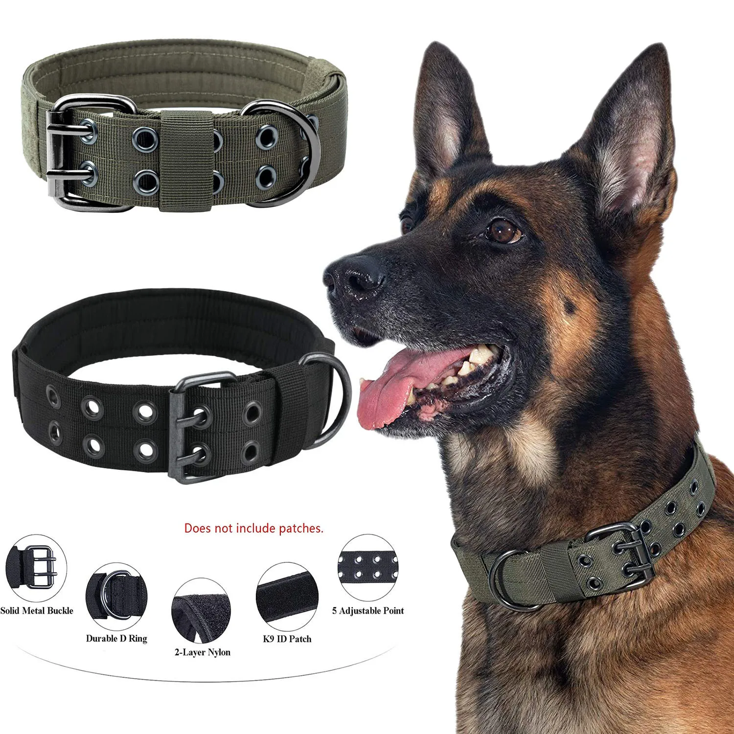 Collare tattico per cani della polizia regolabile in Nylon duarabile tedesco Shepard per accessori per animali domestici da addestramento a piedi di