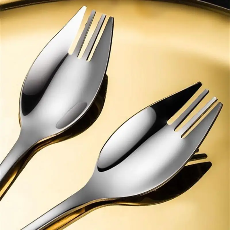 F19B Set of 3 Portable Travel Forks High Camping Spoon Fork Combo Long Handle Spoon Fork Suitable for Outdoor Dining