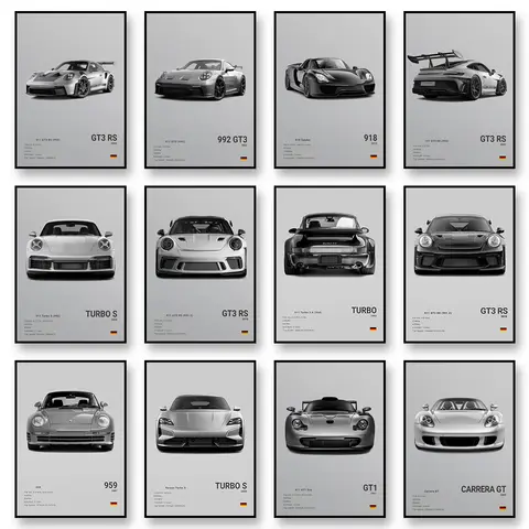 992 GT3 GT2 RS 스포츠카 캔버스 벽 아트 인쇄 포스터 Turbos GT4 RS 918 장식 그림 현대 홈 장식 Unframed