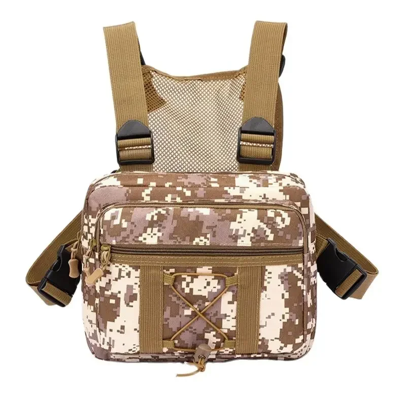 Camuflagem ao ar livre saco tático personalidade ferramentas colete funcional saco oxford pano duplo mais mochila das mulheres dos homens saco de peito