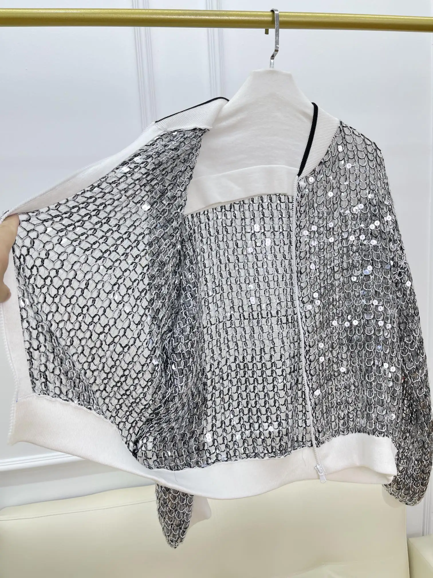 Women Jacket 2024 Spring And Summer New B/C Sequin Baseball Jacket Cardigan Long Sleeve