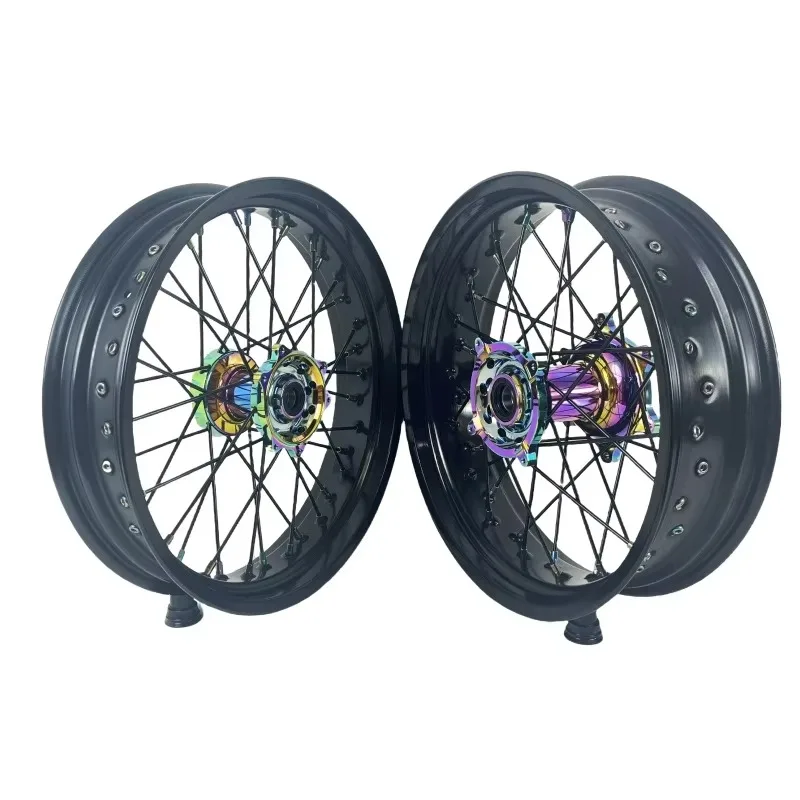 

Rainbow Color Hubs Fit EXC SXF 2003-2023 17-3.5/5.0 Wheel Set Motorcycle Supermotard Black Rim Supermoto Wheels