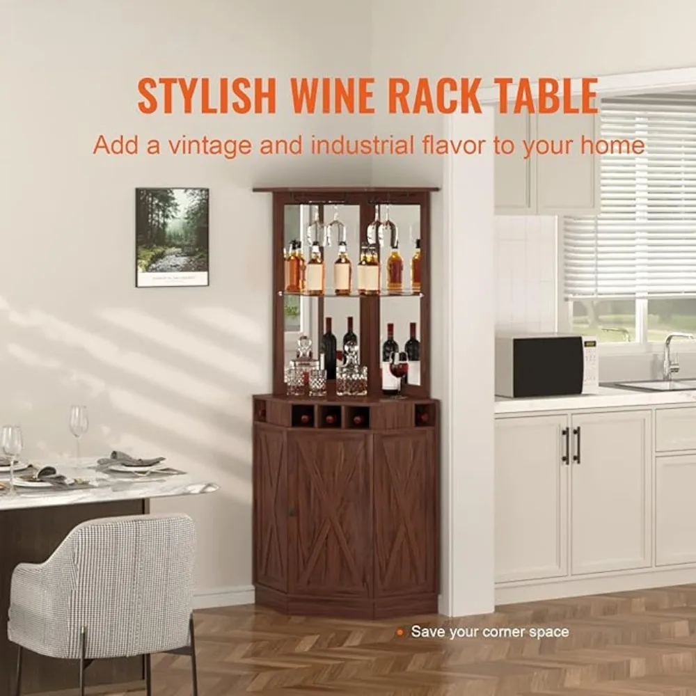 Wine bar cabinet with Two Glass Shelves, Built-in Wine Rack, Storage for Living Room, Home Office, Kitchen, Small Space