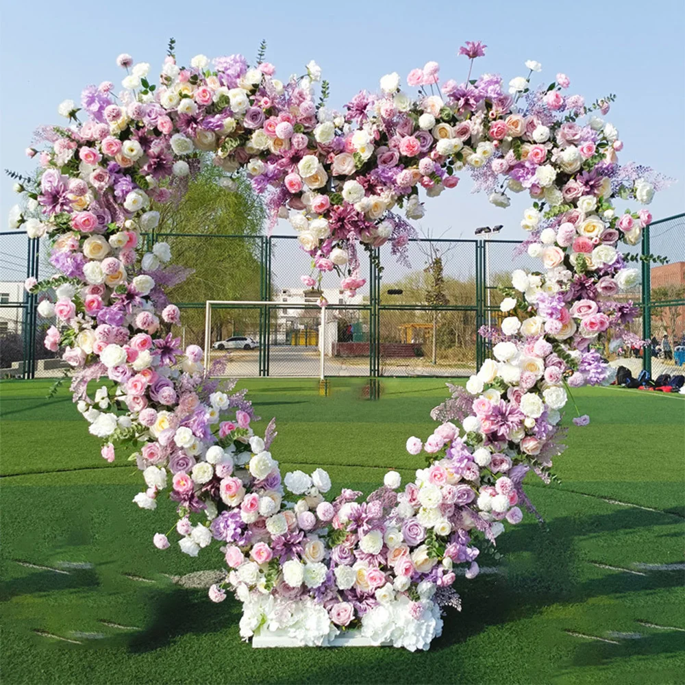 5D Luxe Witte Rozen Hartvormige Boog Kunstbloemen Achtergrond Romantische Bruiloft Feestdecoratie Raamdecoratie Arrangement