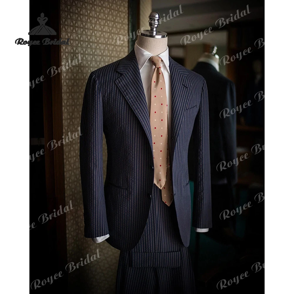 Notched Lapel Two Piece Single Breasted Wedding Men's Suits 2026 Stripes Casual Prom Business Suits costume homme mariage