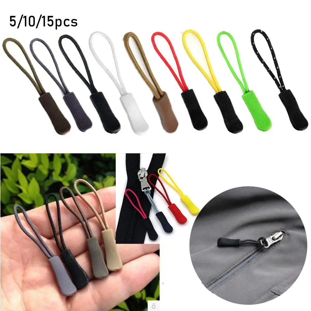 Hot 5/10/15pcs Zipper Pull Puller End Fit Rope Tag Fixer Zip Cord Tab Replacement Clip Buckle Travel Bag Suitcase Tent Backpack