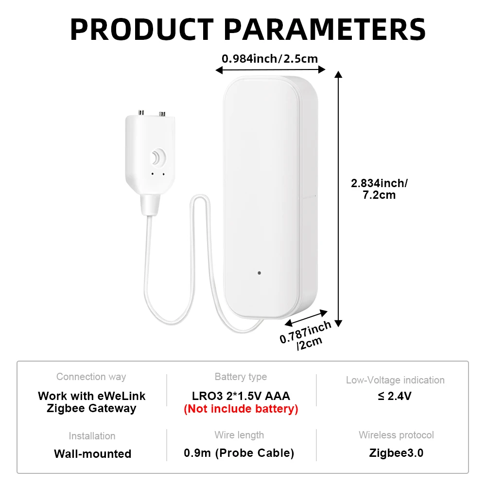 Zigbee 3.0 Alarm Water Leak Detector Water Sensor Flood Alert Overflow Security Alarm Works With Ewelink APP Need Gateway