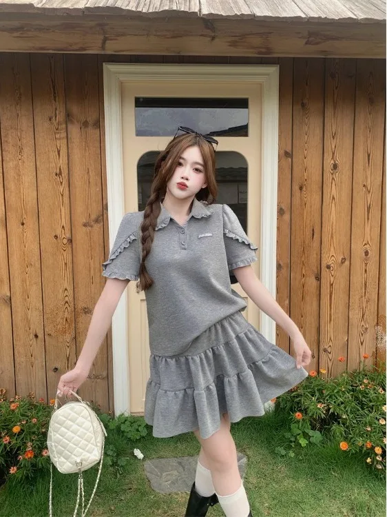 

High Waist A-Line Skirt And Neck Sleeveless Top plus Size Anti-Aging Summer New Design Women's Fashion Set Korean Style