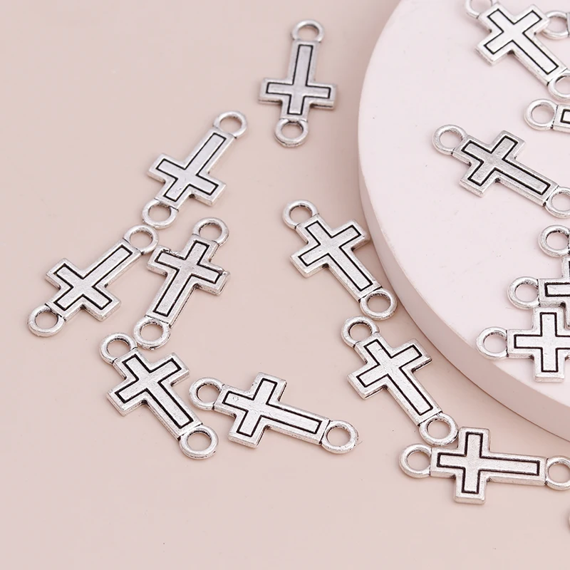 Leslie 30 pièces 23*10mm Antique couleur argent croix breloques pendentifs connecteurs pour bijoux à bricoler soi-même faisant Bracelet collier bijoux