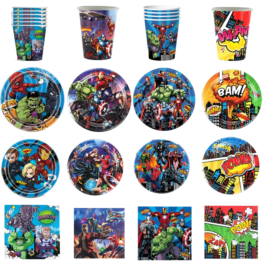 Marvel Superhero Avengers Birthday Party Disposable Tableware Cup Plate Napkins Tablecloth Kids Baby Shower Party Decor Supplies