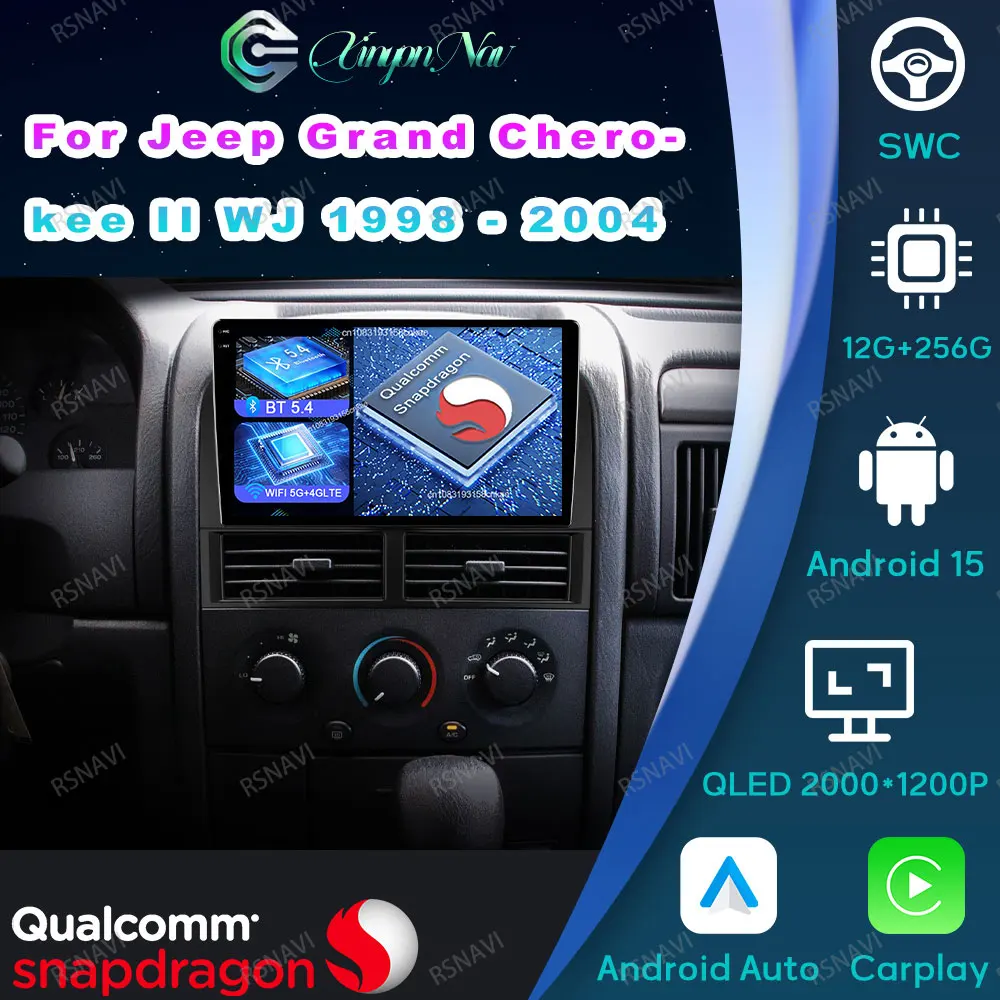 Car Radio Android 15 For Jeep Grand Cherokee II WJ 1998 -2003 2004 IPS NO 2DIN AI Voice Autoradio 9/10 Inch 8 Core 360 Camera BT
