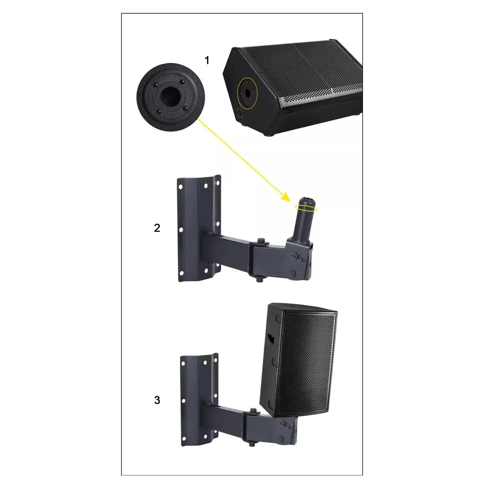 Steel Speaker Wall Holder with Rotatable Tiltable Bracket for PA Speakers 35mm Mounting Hole Black Finish
