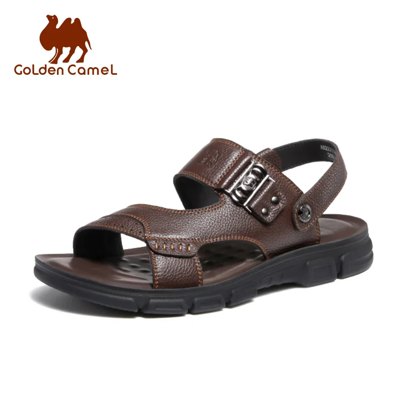 GOLDEN CAMEL Men\'s Summer Sandals Toe-layer Cowhide Leather Shoes Soft-soled Business Dad Sandal for Men Slippers Shoes for Men