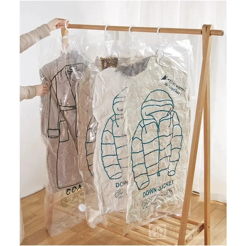 Transparent Hangable Vacuum Storage Bags Compressed Wardrobe Storage Organizer Bag For Clothing Coat Down Jackets Dust Cover