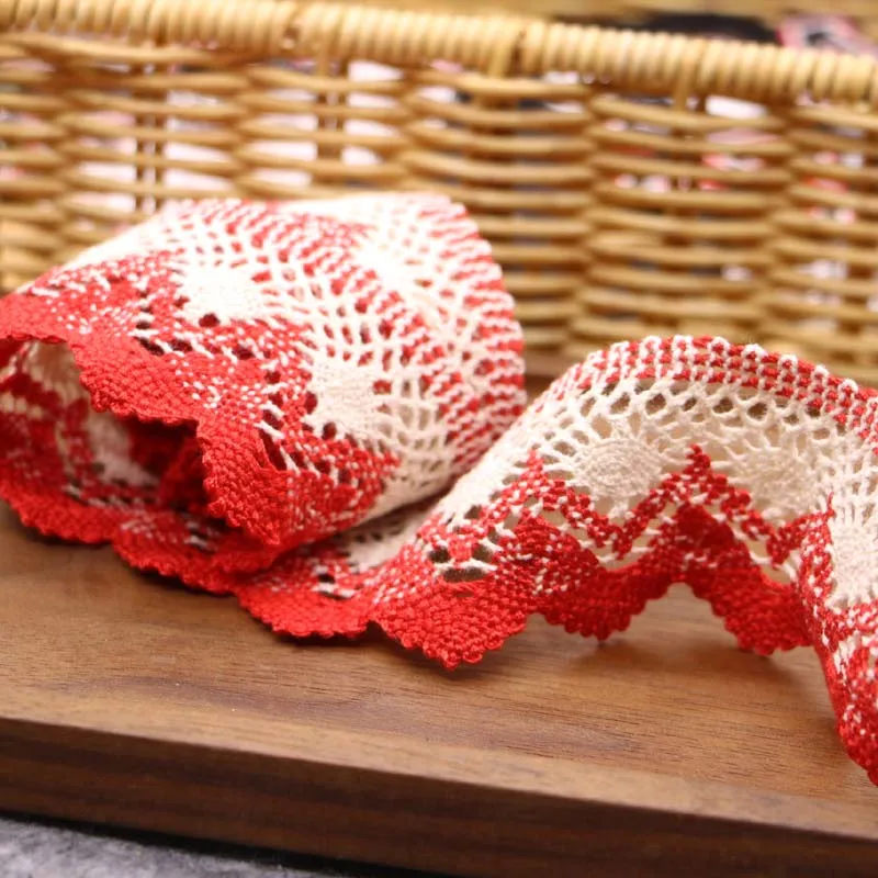 2yard 4.4cm white red pure cotton thread woven lace lace DIY accessories handmade bedding curtains