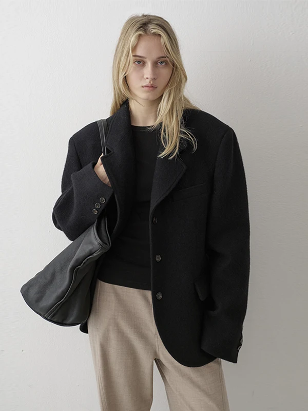 여성용 울 수트 재킷 칼라드 아우터웨어 가을 겨울 신상 3D 원숭이 디자인 출퇴근용 따뜻한 롱 코트