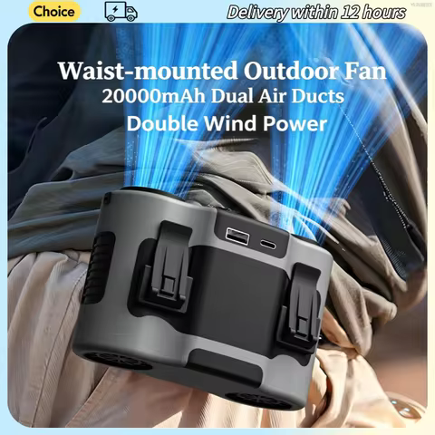 Portable Waist Clip Fan Mini USB Charging Hanging Fan with LED Flashlight Outdoor Single/dual Air Outlet Fan 20000/10000Mah F6/7