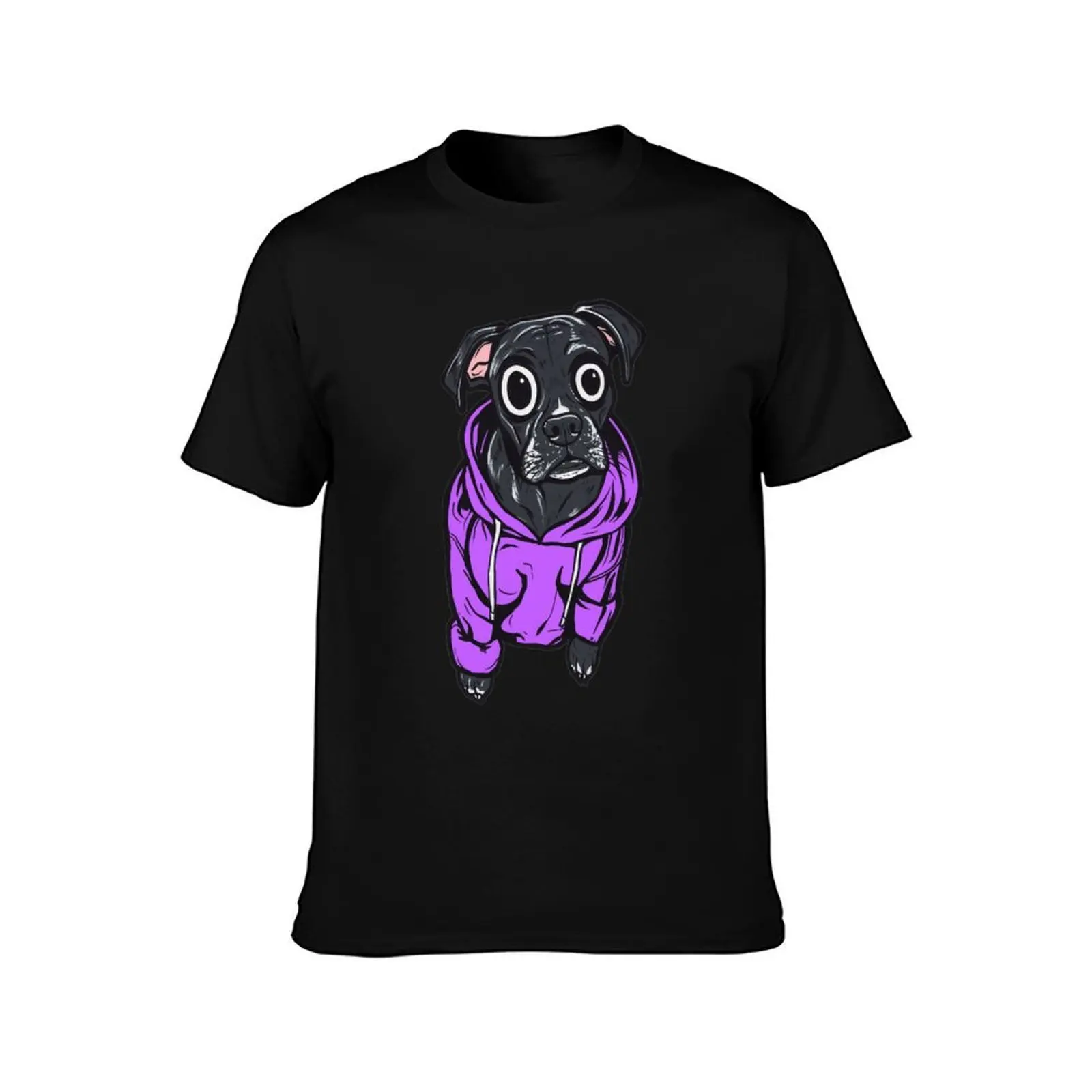 Black Boxer Dog Hoodie T-Shirt, Summer Casual Cotton Tee, Oversized Streetwear Tops, Vintage Graphic Print, Unisex Men Women