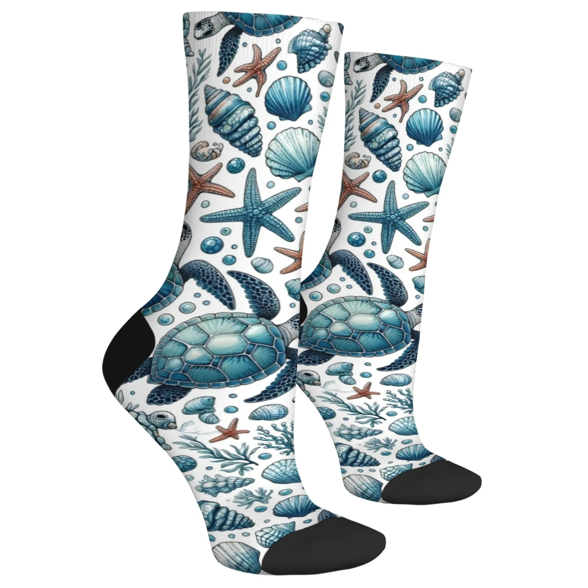 Ocean theme happy socks novelty fun sea turtle starfish shell print socks Harajuku retro style unisex street hip hop trend socks