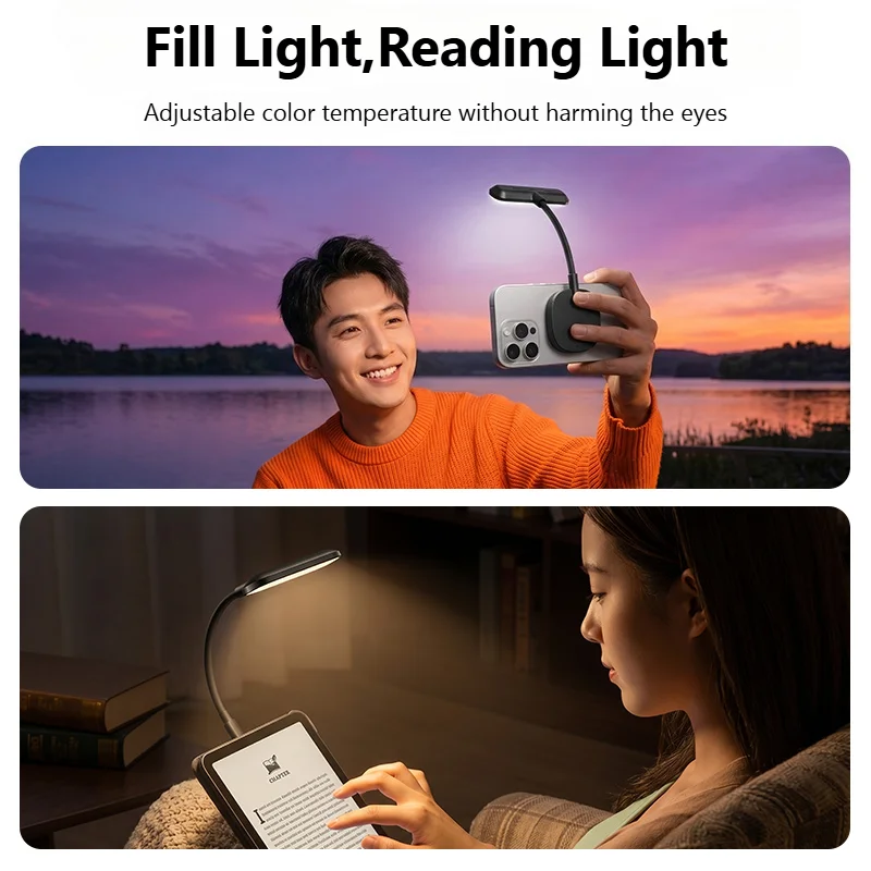 Magnetic Wireless Charger & Selfie Fill Light Compatible with Adjustable Brightness for iPhone Vlog Streaming Makeup Accessory