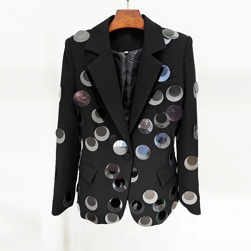 Black Women Suit 1 Piece Blazer Fashion Large Big Sequins Spring Summer Jacket Coat In Stock